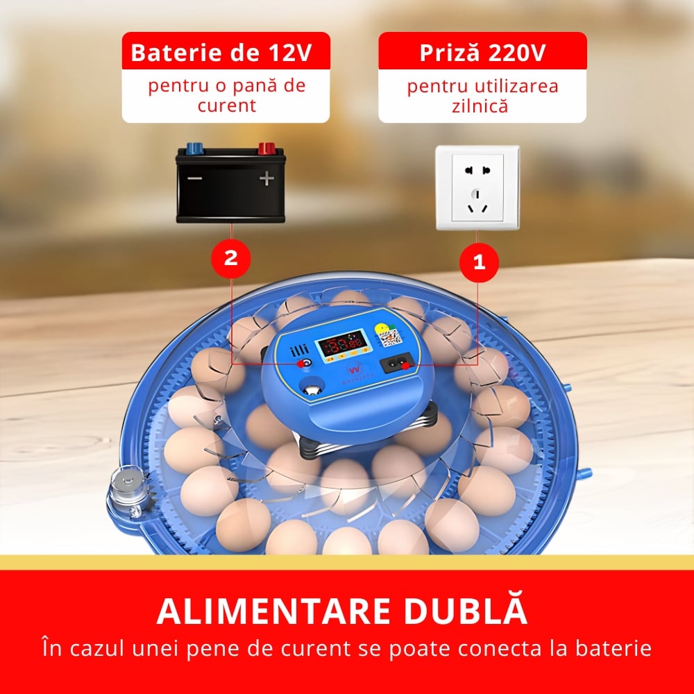 incubator cu alimentare la retea si la baterie 12v