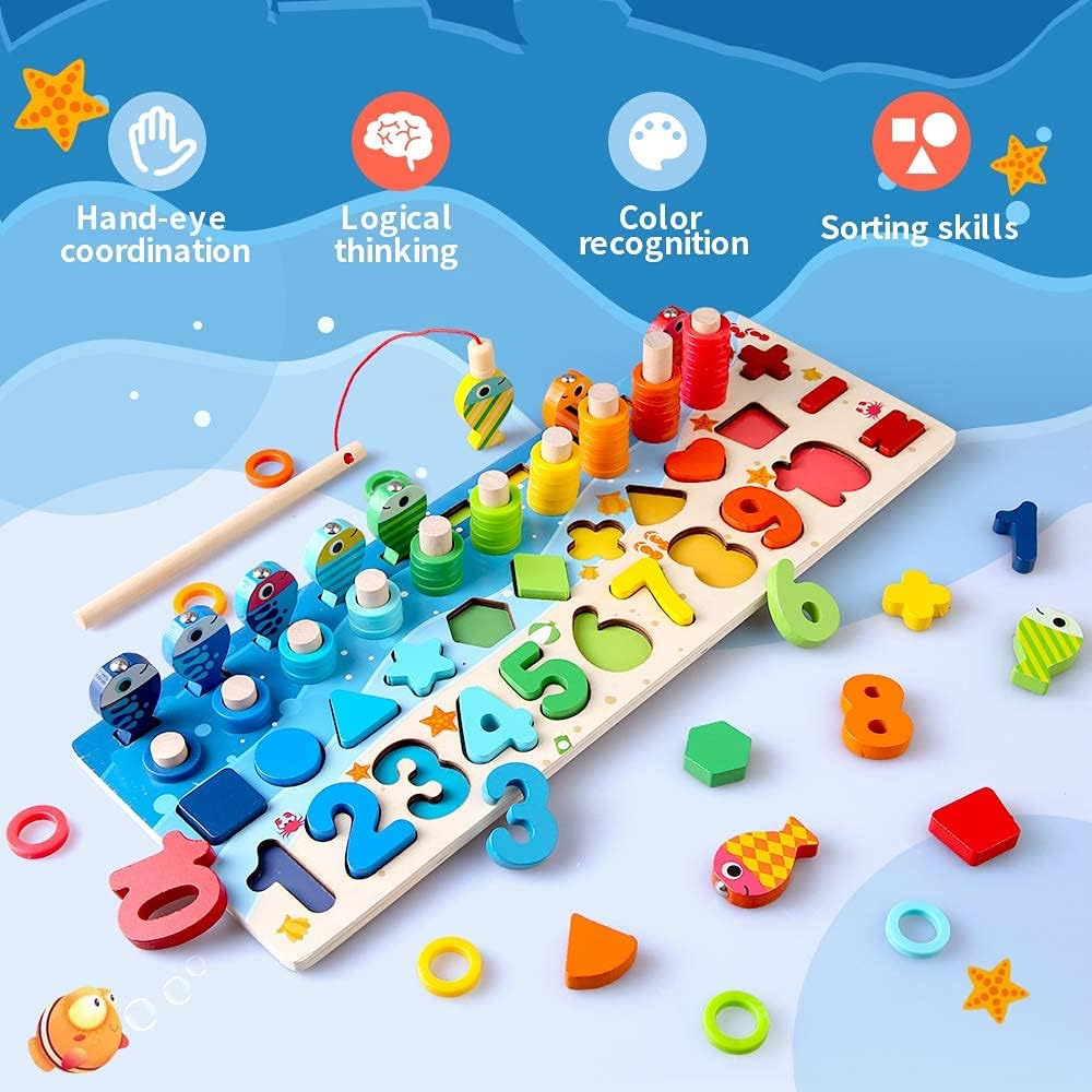 Jucarie Montessori din Lemn pentru Copii - Puzzle cu Numere, Sortator de Forme, Set de Stivuire [5]