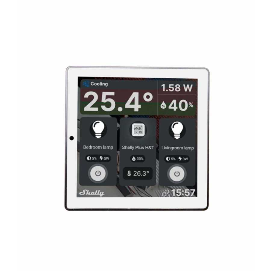 Intrerupator Smart cu touchscreen Shelly Wall Display, Alb, Wi-FI, Bluethooth + BLU H&T [4]