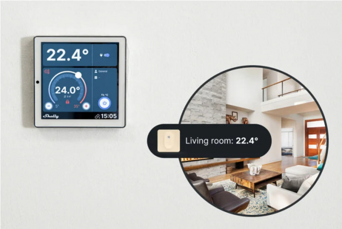Intrerupator Smart cu touchscreen Shelly Wall Display, Alb, Wi-FI, Bluethooth + BLU H&T [3]