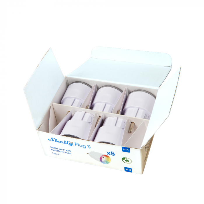 Pachet 5 Shelly Plus Plug S Alb cu monitorizare consum, WiFi, control aplicatie, compatibil Amazon Alexa, Google Assistant si Home Assistant [2]
