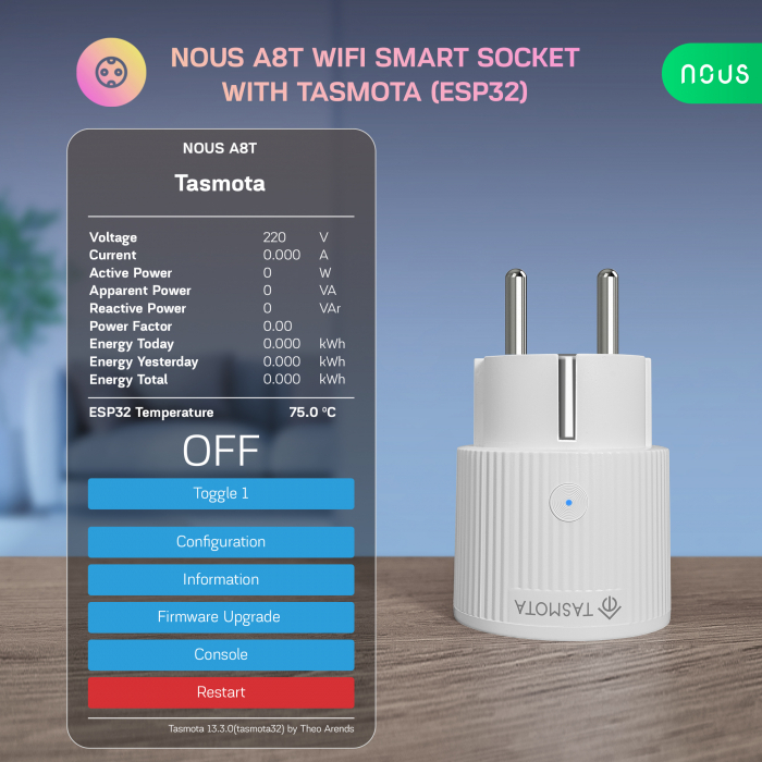 WiFi smart sockets NOUS A8T (4pack), with Tasmota preinstalled, ESP32, 10A [2]