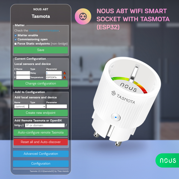 WiFi smart sockets NOUS A8T (2pack), with Tasmota preinstalled, ESP32, 10A [4]