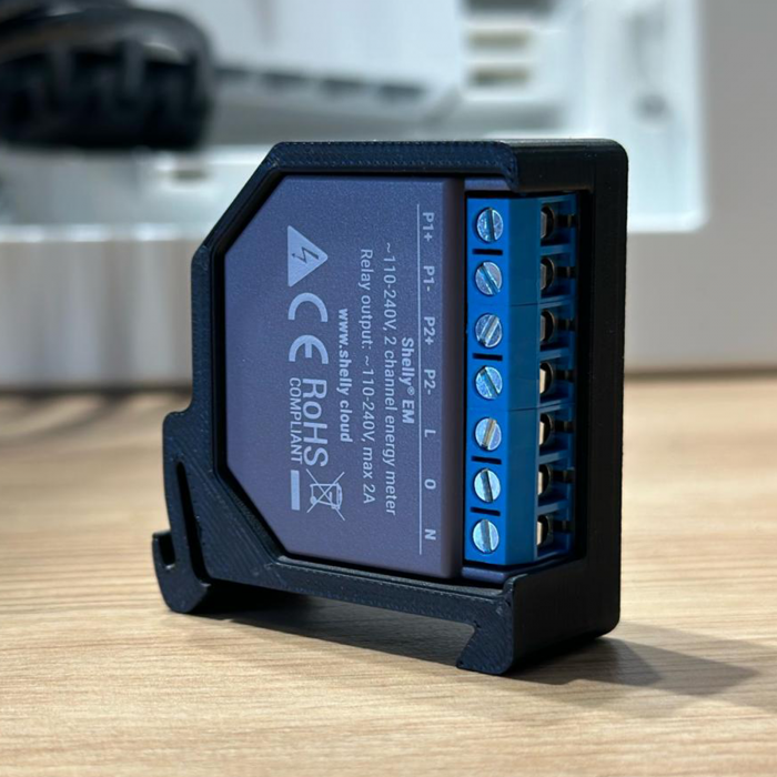 DIN Rail support for Shelly EM and 2.5, made of fireproof material, black [2]