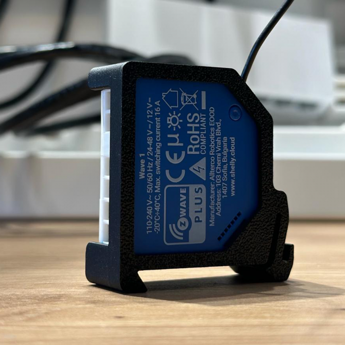 DIN Rail support for Shelly PLUS, including Z-Wave Quibino series, made of fireproof material, black [2]
