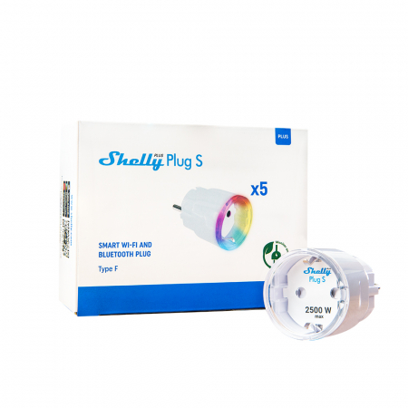 Prize Smart - Pachet 5 Shelly Plus Plug S Alb cu monitorizare consum, WiFi, control aplicatie, compatibil Amazon Alexa, Google Assistant si Home Assistant