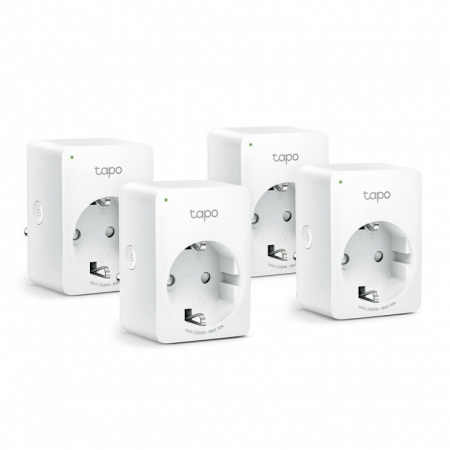 Prize Smart - Pachet 4 prize inteligente TP-Link Mini Tapo P100, Wi-Fi, control vocal, 10A, compatibil Android/iOS, Amazon Alexa si Google Assistant, 220-240V, Alb