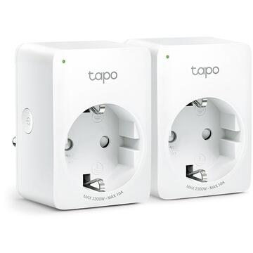 Prize Smart - Pachet 2 prize inteligente TP-Link Mini Tapo P100, Wi-Fi, control vocal, 10A, compatibil Android/iOS, Amazon Alexa si Google Assistant, 220-240V, Alb