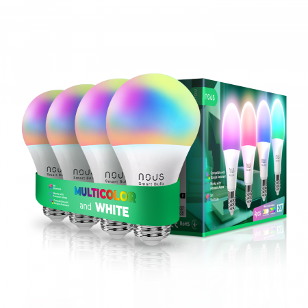 Becuri inteligente - Set de 4 becuri inteligente Nous P3, E27, RGB, 810 lm, 9W