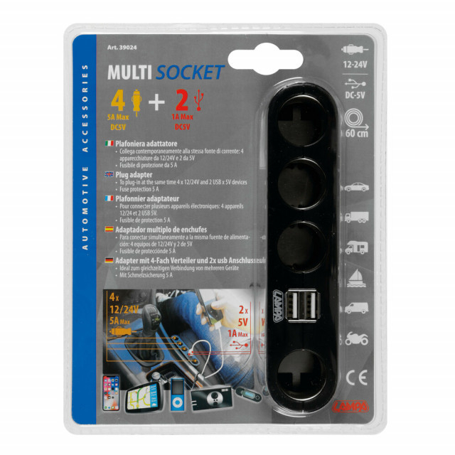 Adaptor priza multipla 4 + 2, priza cvadrupla 12 / 24V + USB [2]