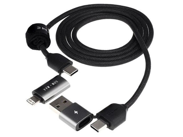 Cablu de încărcare și sincronizare WAYNE din microfibră împletită, 100 cm (4 în 1) USB / C > USB-C / Lightning, max. 60W [1]