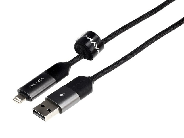 Cablu de încărcare și sincronizare WAYNE din microfibră împletită, 100 cm (4 în 1) USB / C > USB-C / Lightning, max. 60W [2]