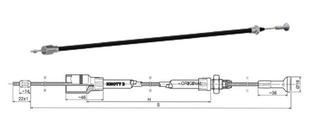 Cablu frana KNOTT cu ciuperca 1030/1220mm [1]