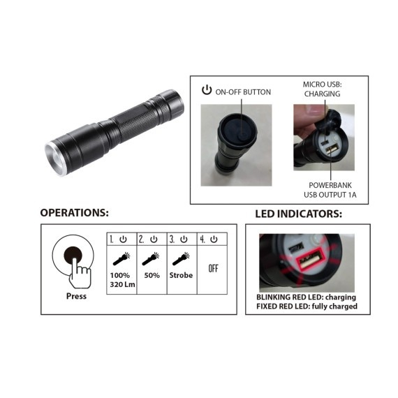HUNTER: Lanterna LED reincarcabila 5W cu functie de zoom [2]