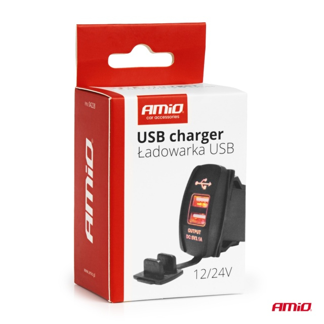 Incarcator de telefon, waterproof cu  LED rosu 2xUSB 12/24V [5]