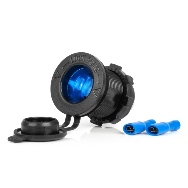Priza bricheta auto rezistenta la apa, cu lumina de fundal, LED albastru 12/24V [1]