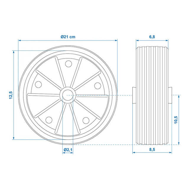 Roata pentru protap, janta plastic cu cauciuc solid 220x70mm [7]