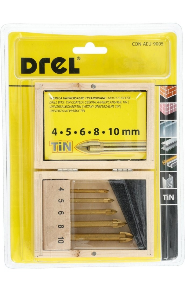 Set burghie universale 4,0-10,0 mm, vârf transversal, placate cu titan, 5 buc. [2]