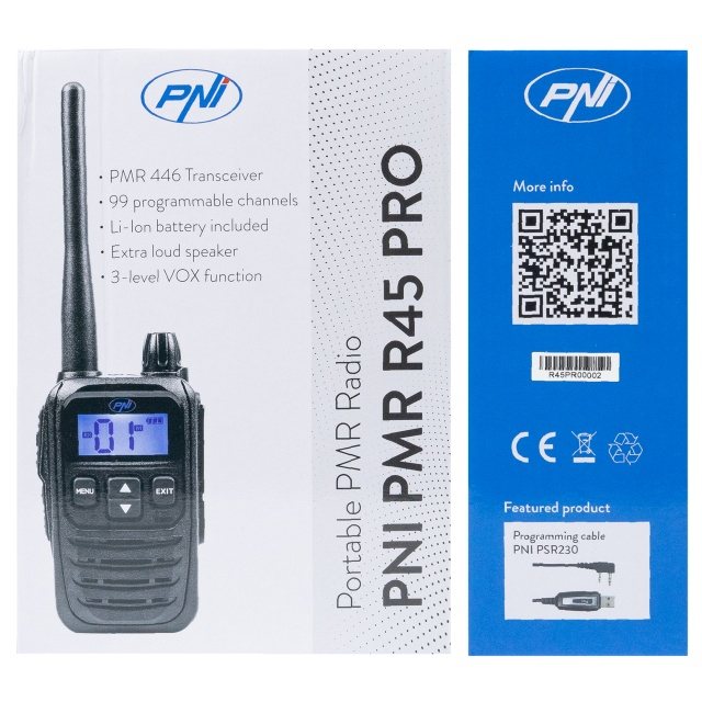 Statie radio portabila PNI PMR R45 PRO 446MHz, 0.5W, 99 canale programabile, 16 PMR si tonuri 38 CTCSS si 104 DCS, Squelch 5 niveluri, VOX, TOT, BCL, Scan, Roger Beep [6]