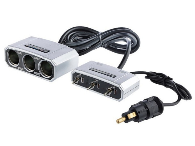 Stecher 3 prize 12/24V DIN cu fir si intrerupator pe fir [1]