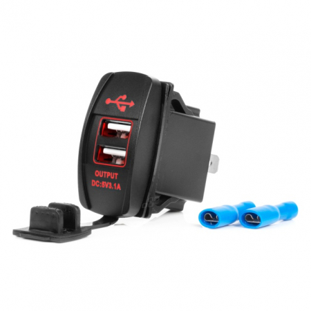 Incarcatoare / Modulatoare / Cabluri Date / Auxiliare - Incarcator de telefon, waterproof cu  LED rosu 2xUSB 12/24V