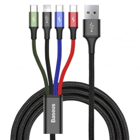 Incarcatoare / Modulatoare / Cabluri Date / Auxiliare - Incarcator USB  Fast 4in1 Lightning / micro 3,5A 1.2m, negru