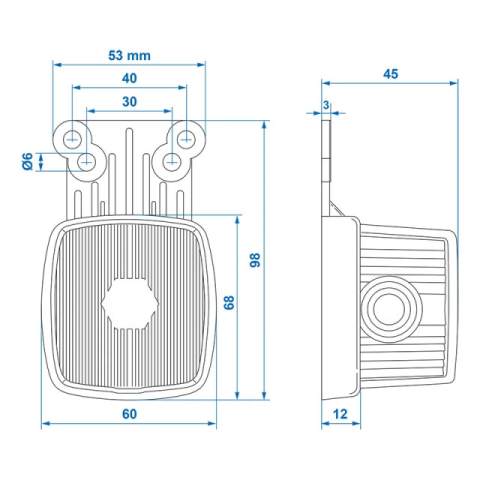 Lampa pozitie cu suport si reflector alb-rosu 66x62mm [6]
