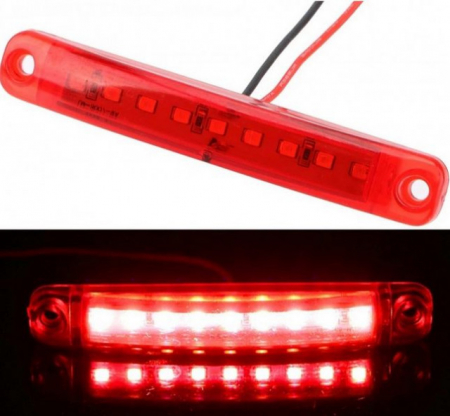 Iluminare Auto - Lampa pozitie-strobo rosie 9 leduri 10x1.5 cm
