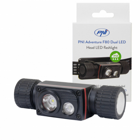 Trusa Scule-Unelte-Accesorii Service - Lanterna frontala PNI Adventure F80 Dual LED, 1000 lm, 6W, 2200 mAh, IP68