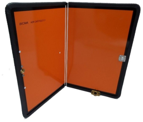 Protectie, Siguranta & ADR - Placa ADR aluminiu, pliabila vertical 40×30 cm, sistem special de inchidere , protectie din cauciuc
