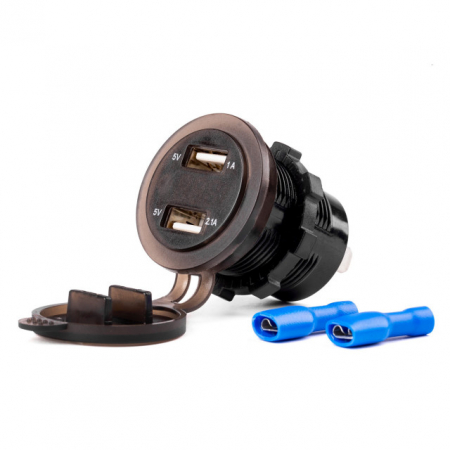 Incarcatoare / Modulatoare / Cabluri Date / Auxiliare - Priza cu 2 x USB, voltmetru, 12-24V, 2.1+1.0A, incastrabila
