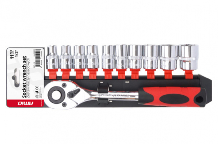 Tubulare - Set 11 chei tubulare 10-24 cu clichet 12,5mm 1/2", cu antrenor si husa