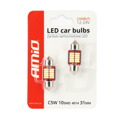 Becuri 12V - Set 2 becuri auto LED CANBUS 4014 10SMD C5W C10W C3W 12/24V ALB
