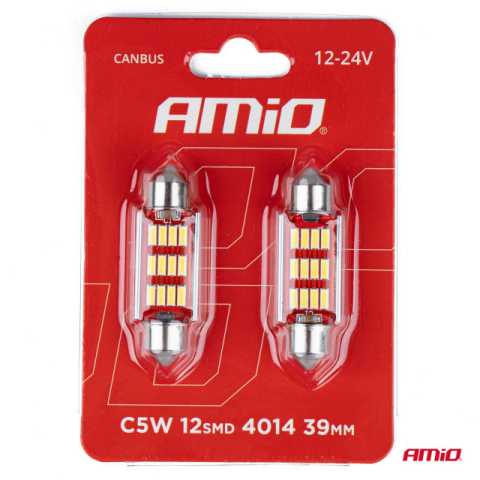 Becuri 12V - Set 2 becuri auto LED CANBUS 4014 12SMD C5W C10W C3W 12/24V ALB