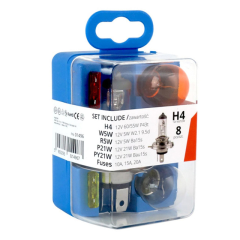 Becuri 12V - Set becuri cu halogen si sigurante 8 buc - H4