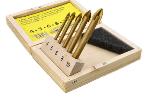 Set burghie universale 4,0-10,0 mm, vârf transversal, placate cu titan, 5 buc. [2]