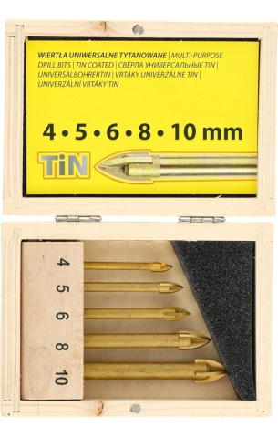 Trusa Scule-Unelte-Accesorii Service - Set burghie universale 4,0-10,0 mm, vârf transversal, placate cu titan, 5 buc.