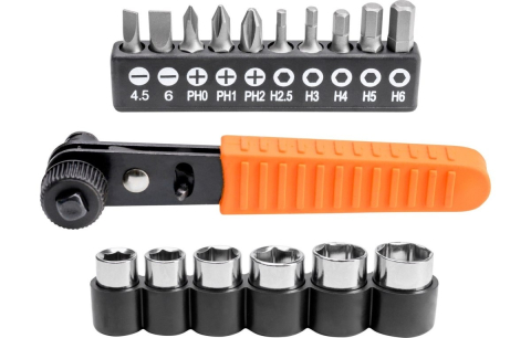 Service, Mecanica & Consumabile - Set de biți de șurubelniță cu clichet dublu, 17 buc.