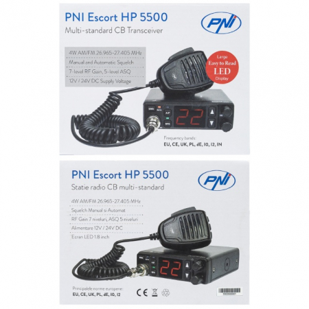 Statie radio CB PNI Escort HP 5500, multistandard, 4W, AM-FM, 12V/24V, ASQ, RF Gain, mufa de bricheta inclusa [2]
