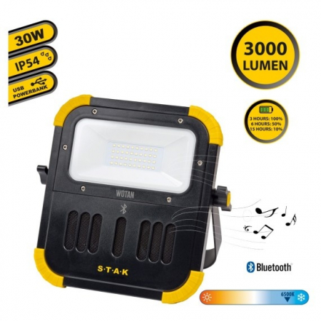 Lanterne / Lampi de Lucru - WOTAN: Proiector de lucru reincarcabil, 3000 lumeni, cu functie Bluetooth