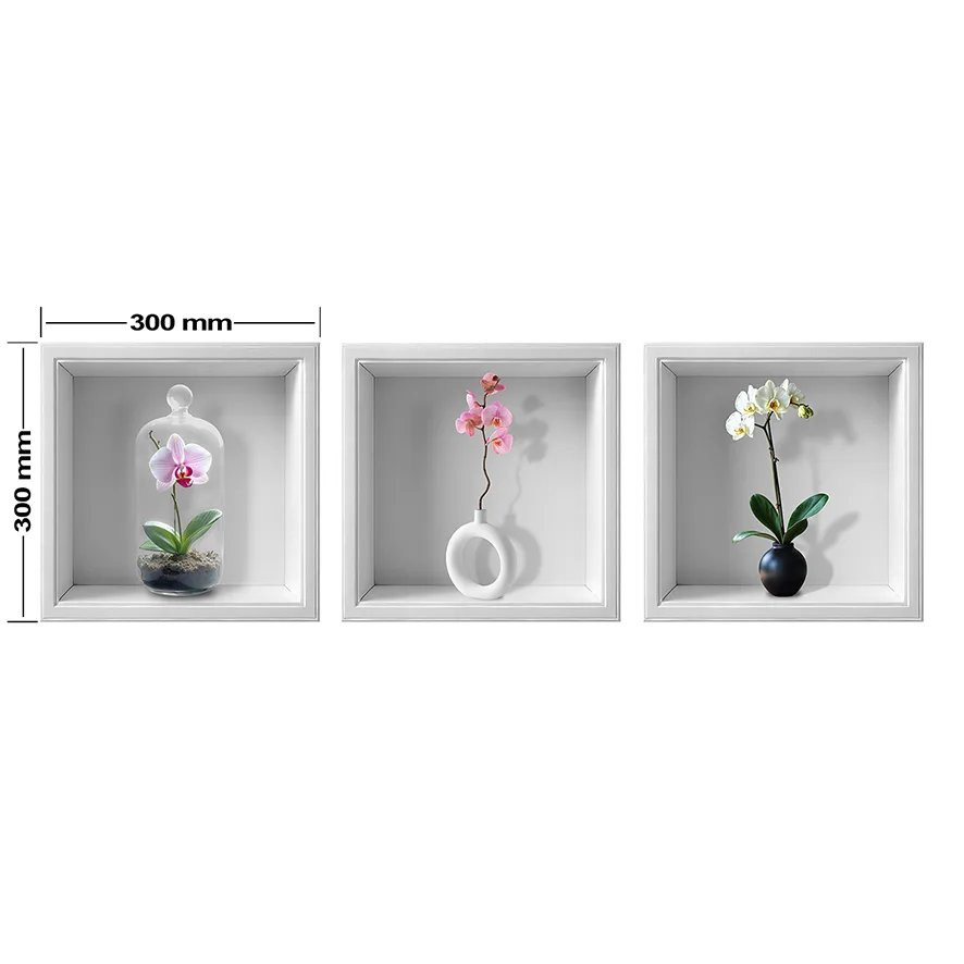 Set 3 Stickere Decorative Orhidee 3D – Autocolant PVC pentru Perete 30x30 cm [8]
