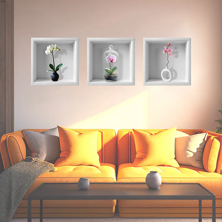 Set 3 Stickere Decorative Orhidee 3D – Autocolant PVC pentru Perete 30x30 cm [4]