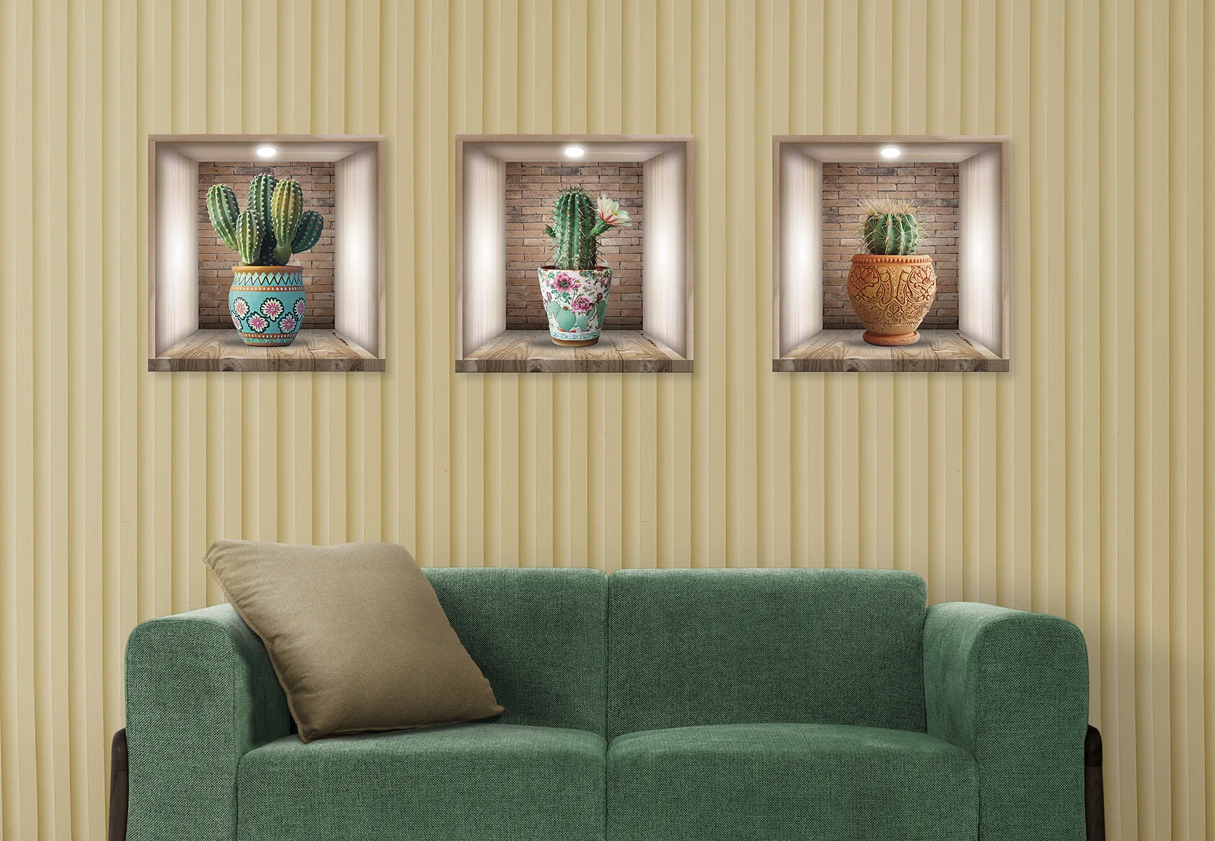 Set 3 Stickere Decorative Cactus 3D – Autocolant PVC pentru Perete 30x30 cm [3]