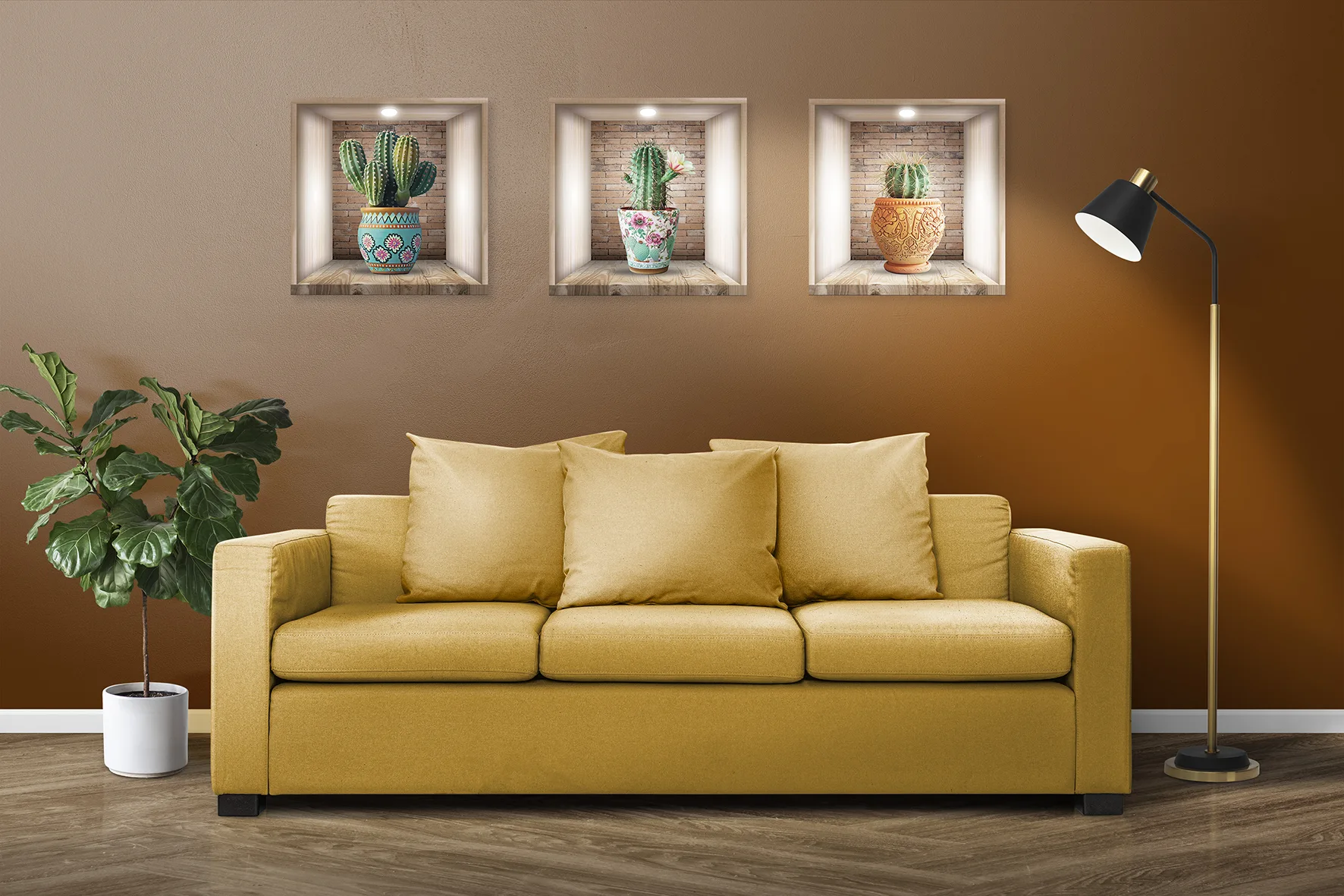 Set 3 Stickere Decorative Cactus 3D – Autocolant PVC pentru Perete 30x30 cm [11]