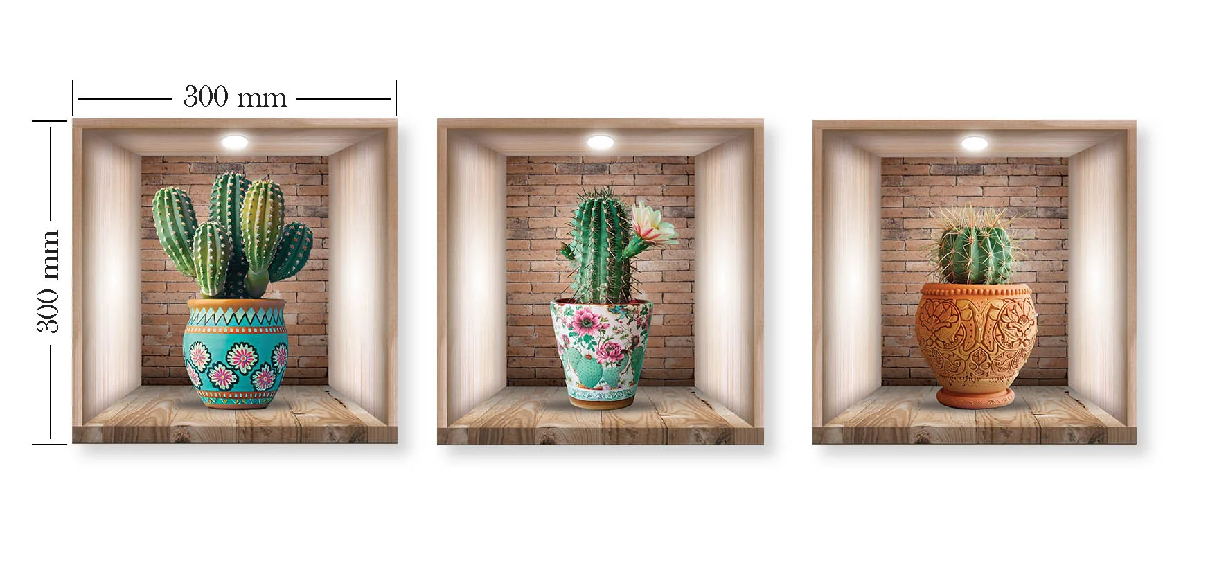Set 3 Stickere Decorative Cactus 3D – Autocolant PVC pentru Perete 30x30 cm [5]