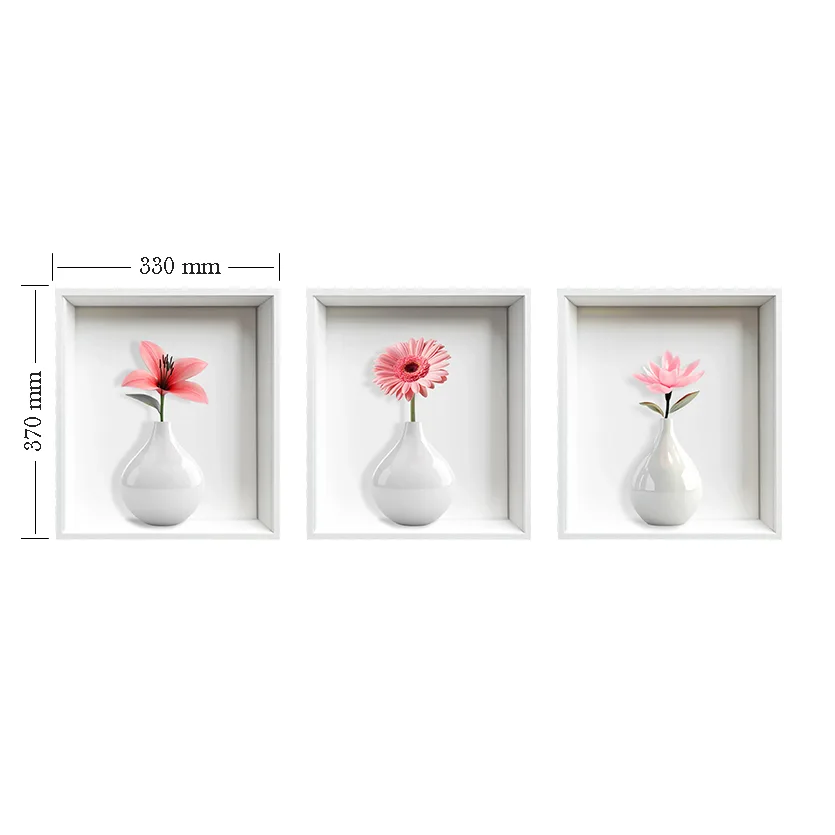 Set 3 Stickere Decorative Flori în Vaze 3D – Autocolant PVC pentru Perete 33x37 cm [13]