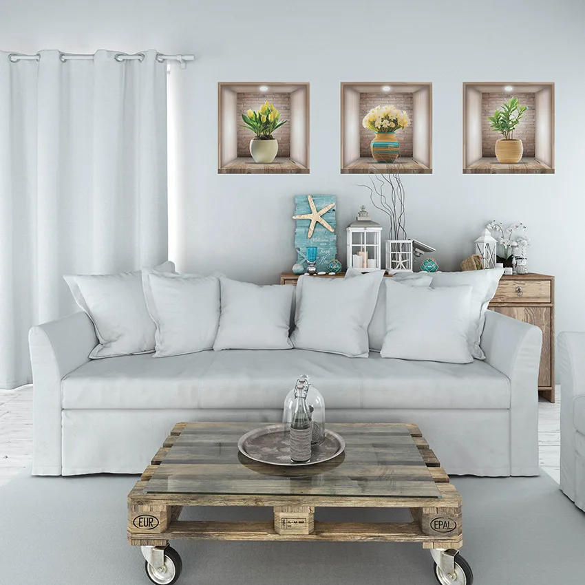 Set 3 Stickere Decorative Flori 3D – Autocolant PVC pentru Perete 30x30 cm [3]