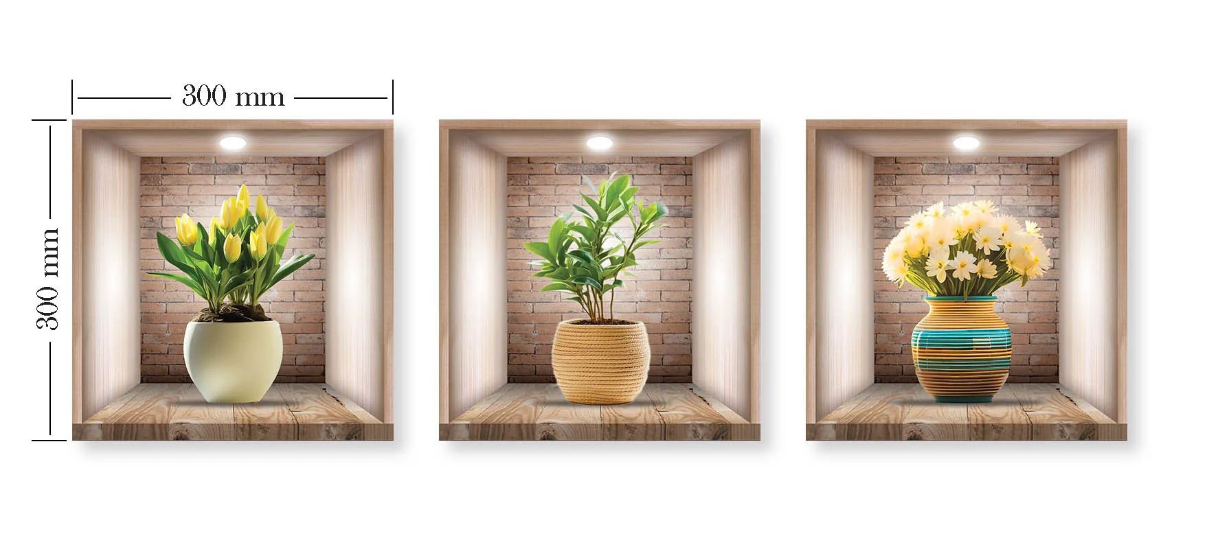 Set 3 Stickere Decorative Flori 3D – Autocolant PVC pentru Perete 30x30 cm [11]
