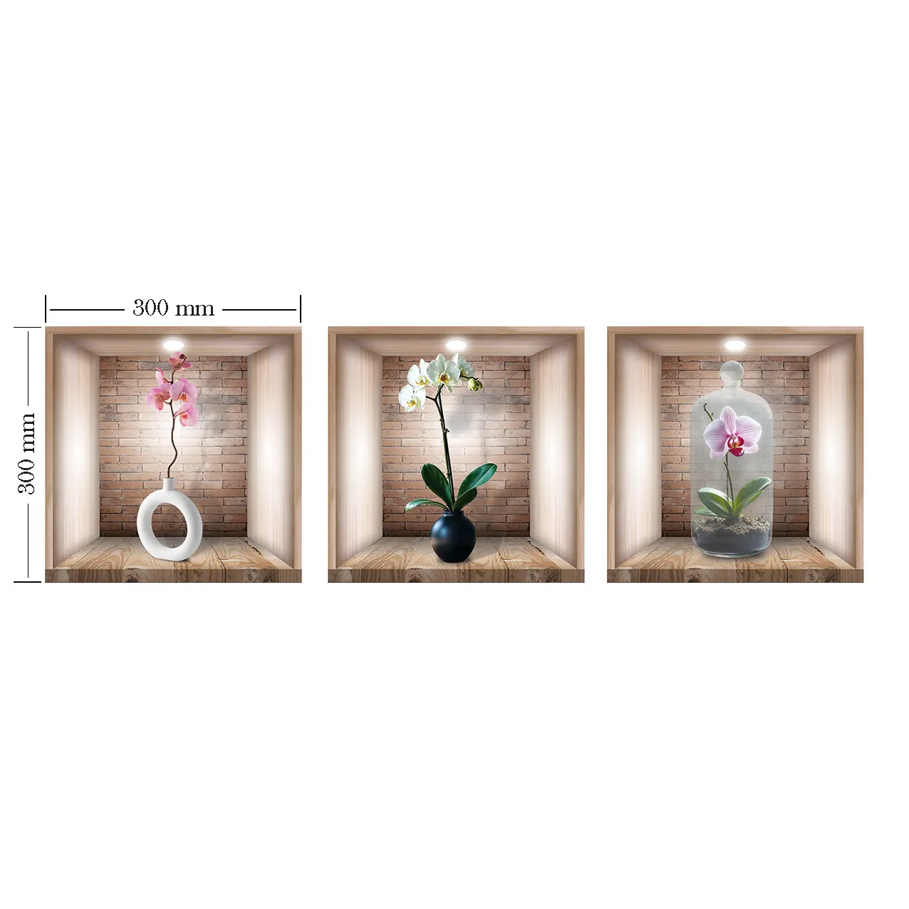 Set 3 Stickere Decorative de Perete - Orhidee Lemn, Efect 3D, 30x30 cm [3]