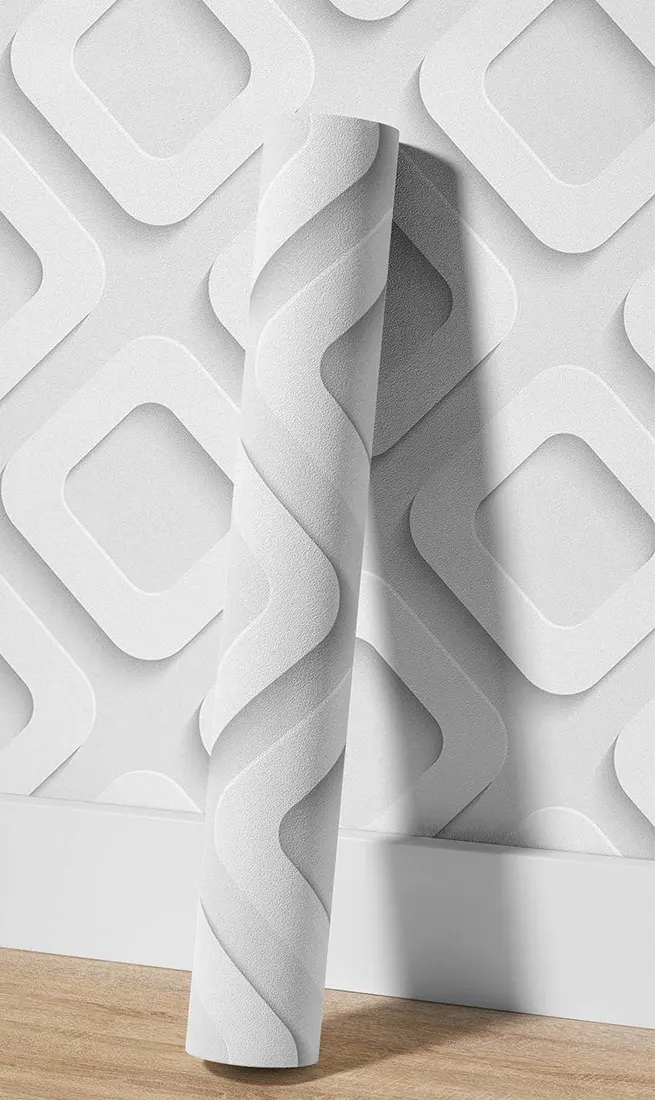 Stickere Decorative Model 3D - Autocolant PVC Decorativ - Romb Alb, Autoadeziv, Efect 3D, 50x300 cm